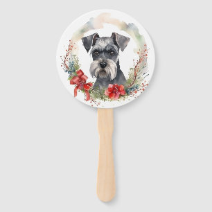 Schnauzer Christmas Wreath Festive Pup Hand Fan