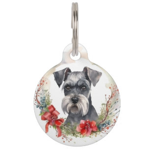 Schnauzer Christmas Wreath Festive Pup Pet Tag