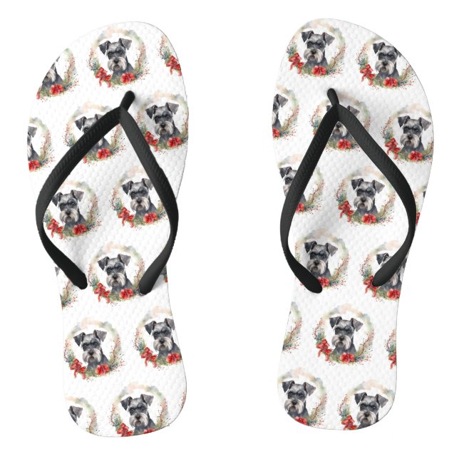 Schnauzer Christmas Wreath Festive Pup Thongs (Footbed)