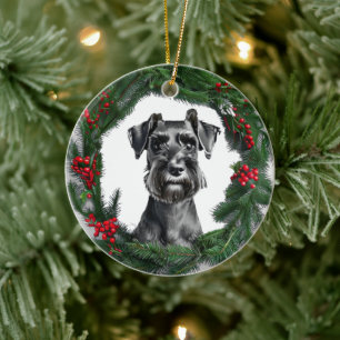 Schnauzer Christmas Wreath Ornament