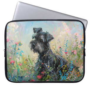 Schnauzer Colourful Wildflowers Laptop Sleeve