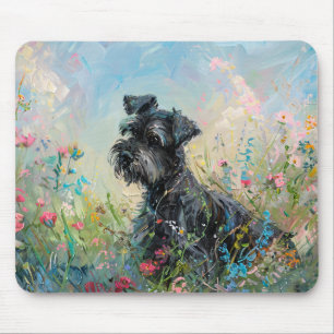 Schnauzer Colourful Wildflowers Mouse Pad