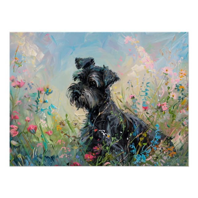 Schnauzer Colourful Wildflowers Poster (Front)