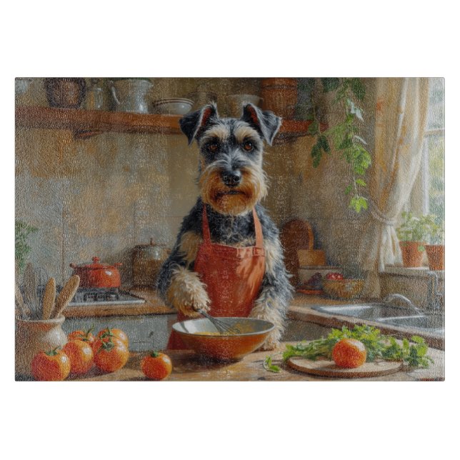 Schnauzer Cooking in Kitchen Cutting Board (Front)