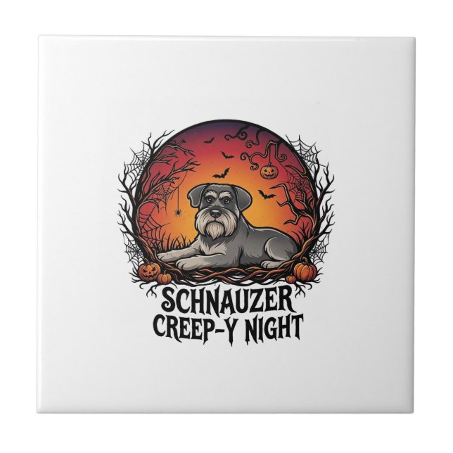 Schnauzer Creep Night Halloween Pumpkins Bats_1 Ceramic Tile (Front)