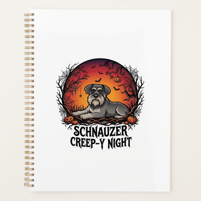 Schnauzer Creep Night Halloween Pumpkins Bats_1 Planner (Front)