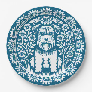 Schnauzer Custom Color Victorian Floral Paper Plate