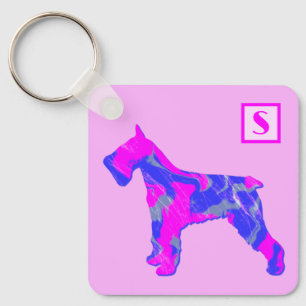 Schnauzer Cute Dog Pink & Blue Silhouette Monogram Key Ring