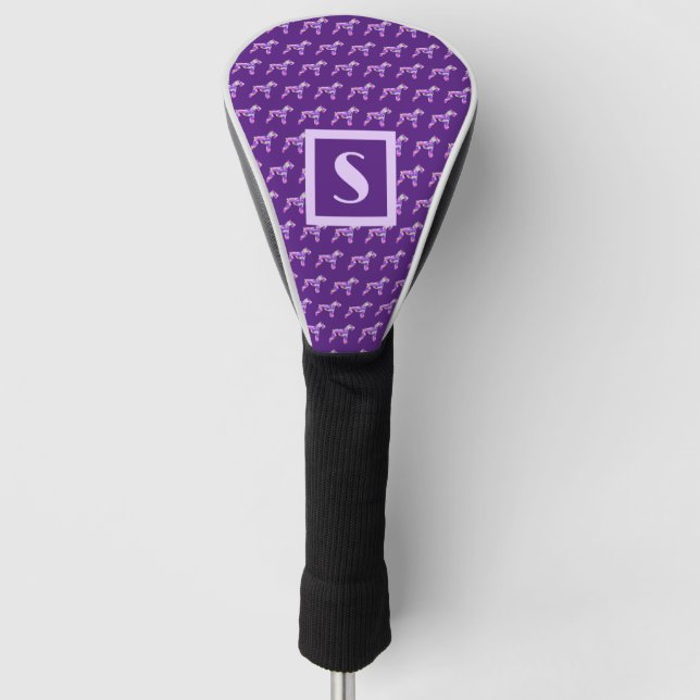 Schnauzer Cute Dog Purple Silhouette Monogram Golf Head Cover (Front)