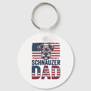 Schnauzer Dad Patriotic Vintage Dog Key Ring