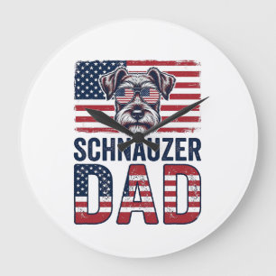 Schnauzer Dad Patriotic Vintage Dog Large Clock
