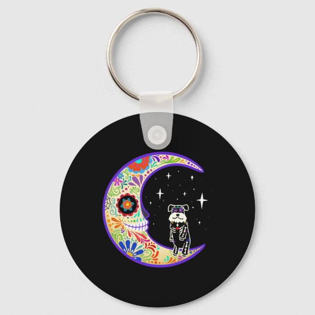Schnauzer Dia De Los Muertos Skeleton Performance Key Ring (Front)