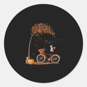 Schnauzer Dog And Pumpkins Bicycle Autumn Leaf Classic Round Sticker