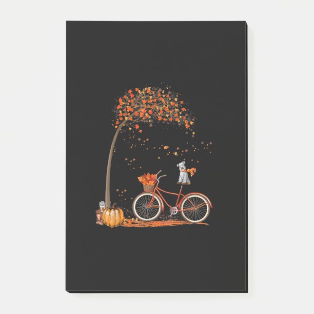Schnauzer Dog And Pumpkins Bicycle Autumn Leaf Post-it Notes (Front)