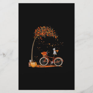 Schnauzer Dog and Pumpkins Bicycle Autumn Leaf Stationery