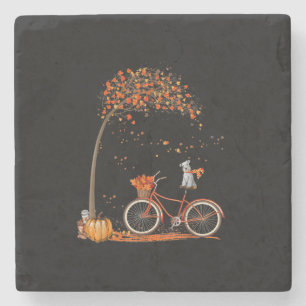 Schnauzer Dog and Pumpkins Bicycle Autumn Leaf Stone Coaster