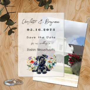 Schnauzer Dog and Wildflowers Save the Date Vellum Invitations