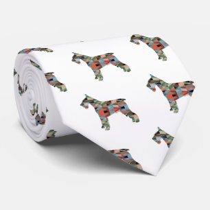 Schnauzer Dog Breed Geo Silhouette Plaid Tie