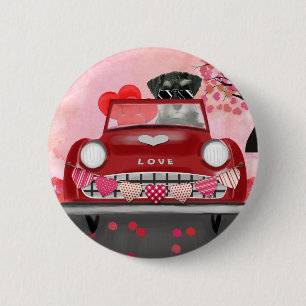 Schnauzer Dog Car with Hearts Valentine's 6 Cm Round Badge