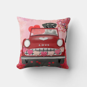 Schnauzer Dog Car with Hearts Valentine's Cushion