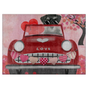 Schnauzer Dog Car with Hearts Valentine's Cutting Board