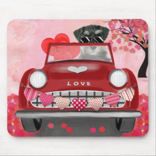 Schnauzer Dog Car with Hearts Valentine's  Mouse Pad
