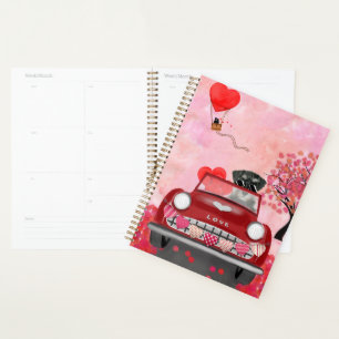 Schnauzer Dog Car with Hearts Valentine's  Planner