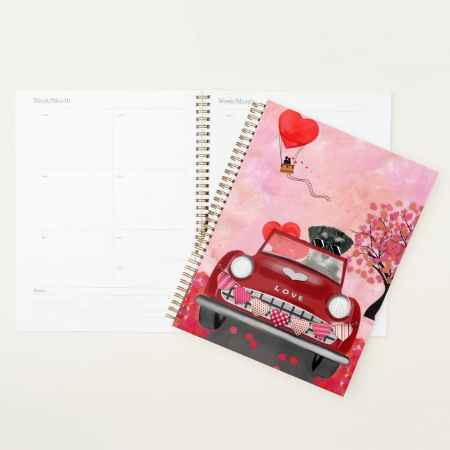 Schnauzer Dog Car with Hearts Valentine's  Planner (Display)