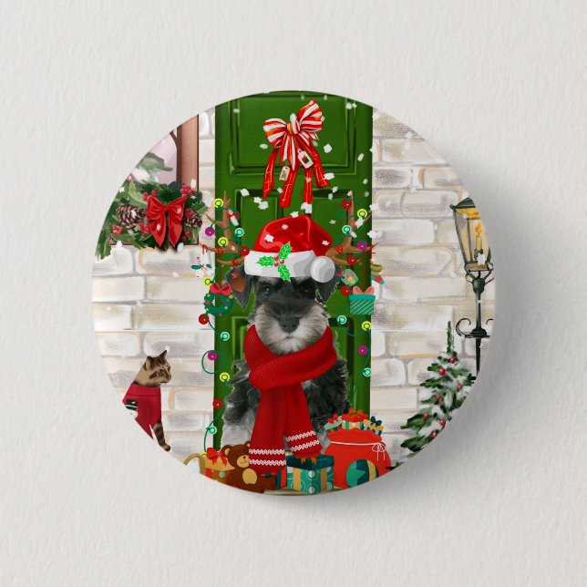 Schnauzer Dog Christmas  6 Cm Round Badge (Front)