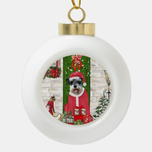 Schnauzer Dog Christmas Ceramic Ball Christmas Ornament