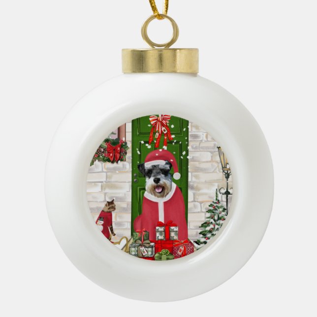 Schnauzer Dog Christmas  Ceramic Ball Christmas Ornament (Front)
