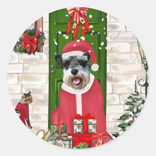 Schnauzer Dog Christmas  Classic Round Sticker (Front)