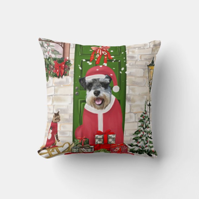 Schnauzer Dog Christmas Cushion (Front)