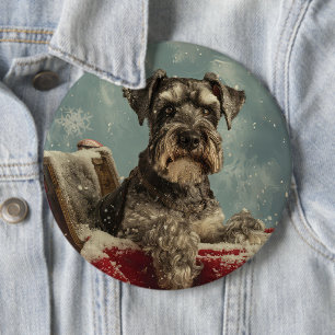 Schnauzer Dog Christmas Festive 6 Cm Round Badge