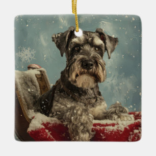 Schnauzer Dog Christmas Festive Ceramic Ornament