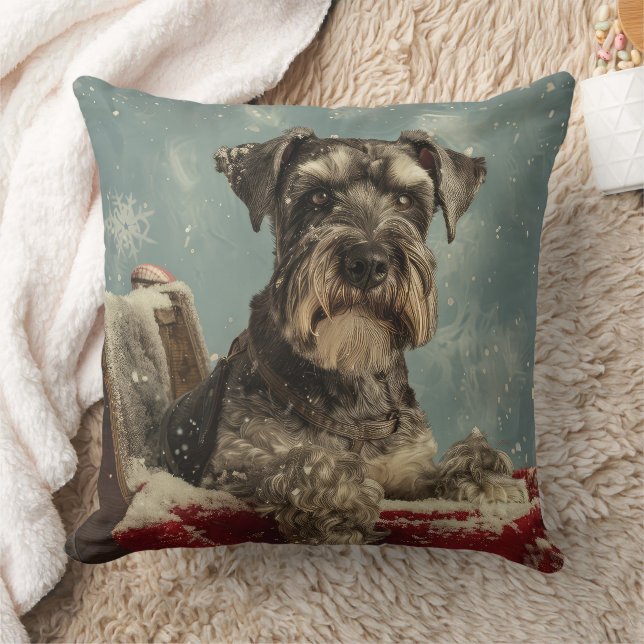 Schnauzer Dog Christmas Festive Cushion (Blanket)