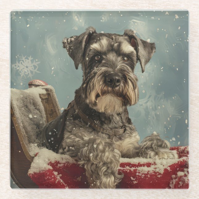 Schnauzer Dog Christmas Festive Glass Coaster (Front)