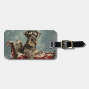 Schnauzer Dog Christmas Festive Luggage Tag