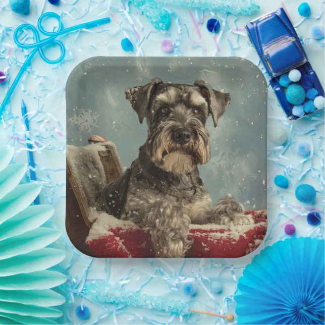 Schnauzer Dog Christmas Festive Paper Plate (Party)