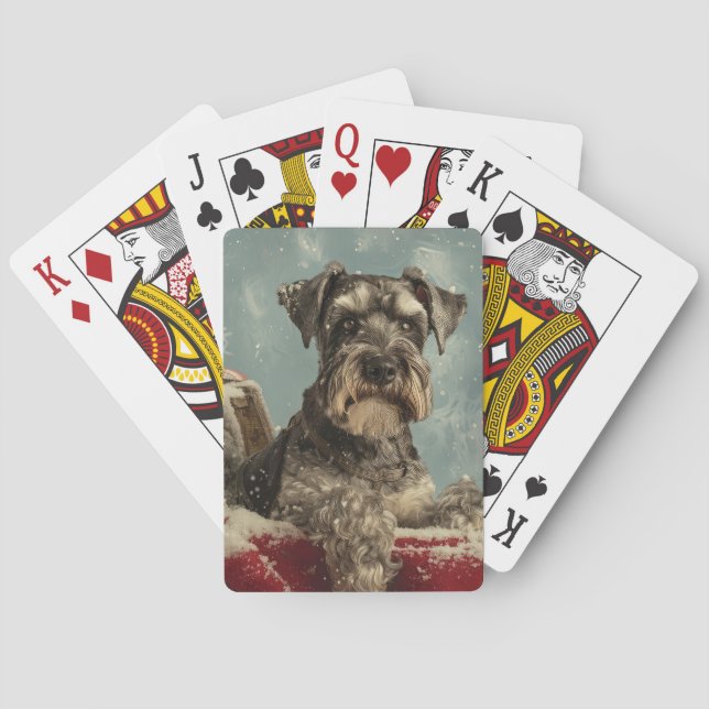 Schnauzer Dog Christmas Festive Playing Cards (Back)