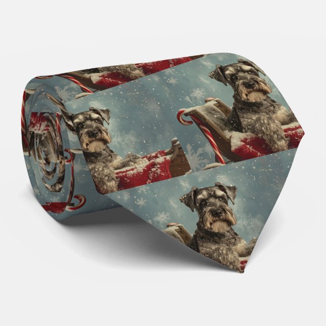 Schnauzer Dog Christmas Festive Tie (Rolled)