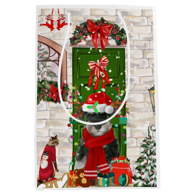 Schnauzer Dog Christmas  Medium Gift Bag (Front)