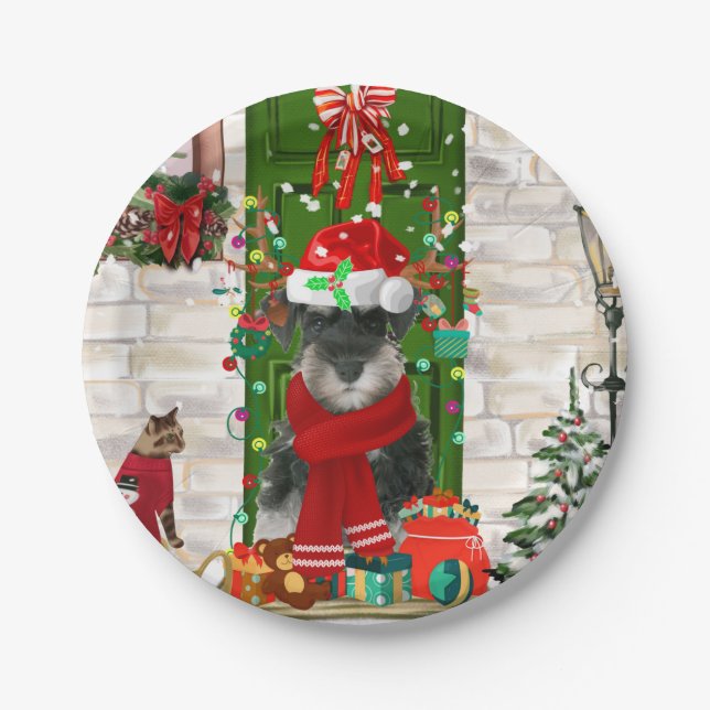Schnauzer Dog Christmas  Paper Plate (Front)