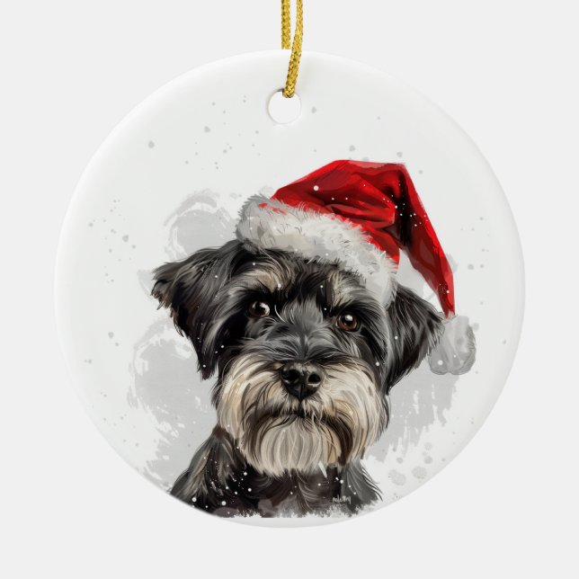Schnauzer Dog Christmas Personalized Ceramic Ornament (Front)