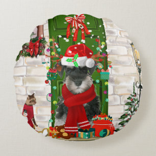 Schnauzer Dog Christmas Round Cushion