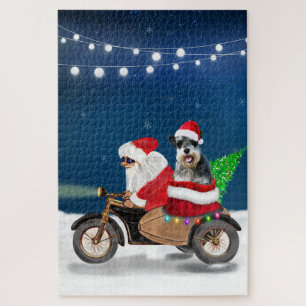 Schnauzer Dog Christmas Santa Claus Jigsaw Puzzle