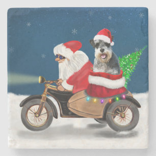 Schnauzer Dog Christmas Santa Claus Stone Coaster