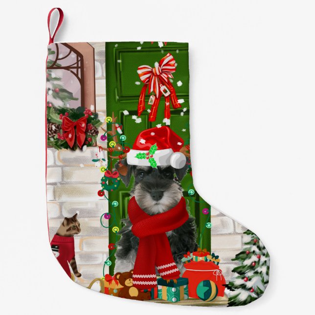 Schnauzer Dog Christmas  Small Christmas Stocking (Front)
