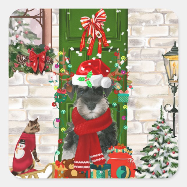Schnauzer Dog Christmas  Square Sticker (Front)