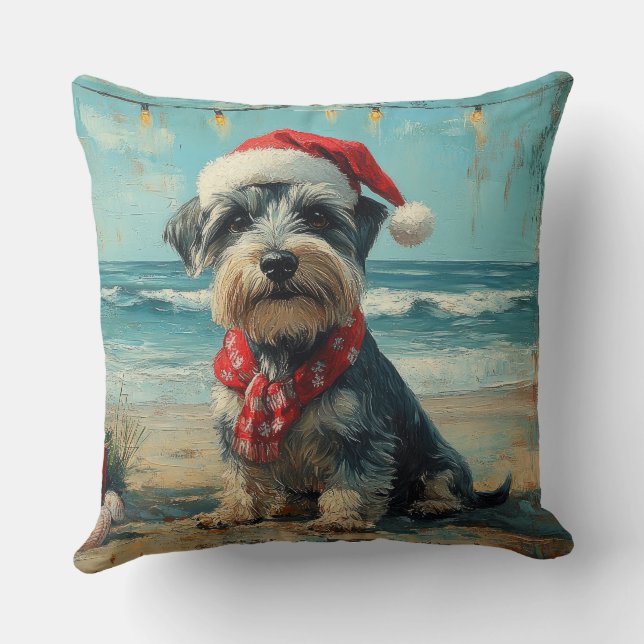 Schnauzer Dog Christmas Vintage Beach Cushion (Back)